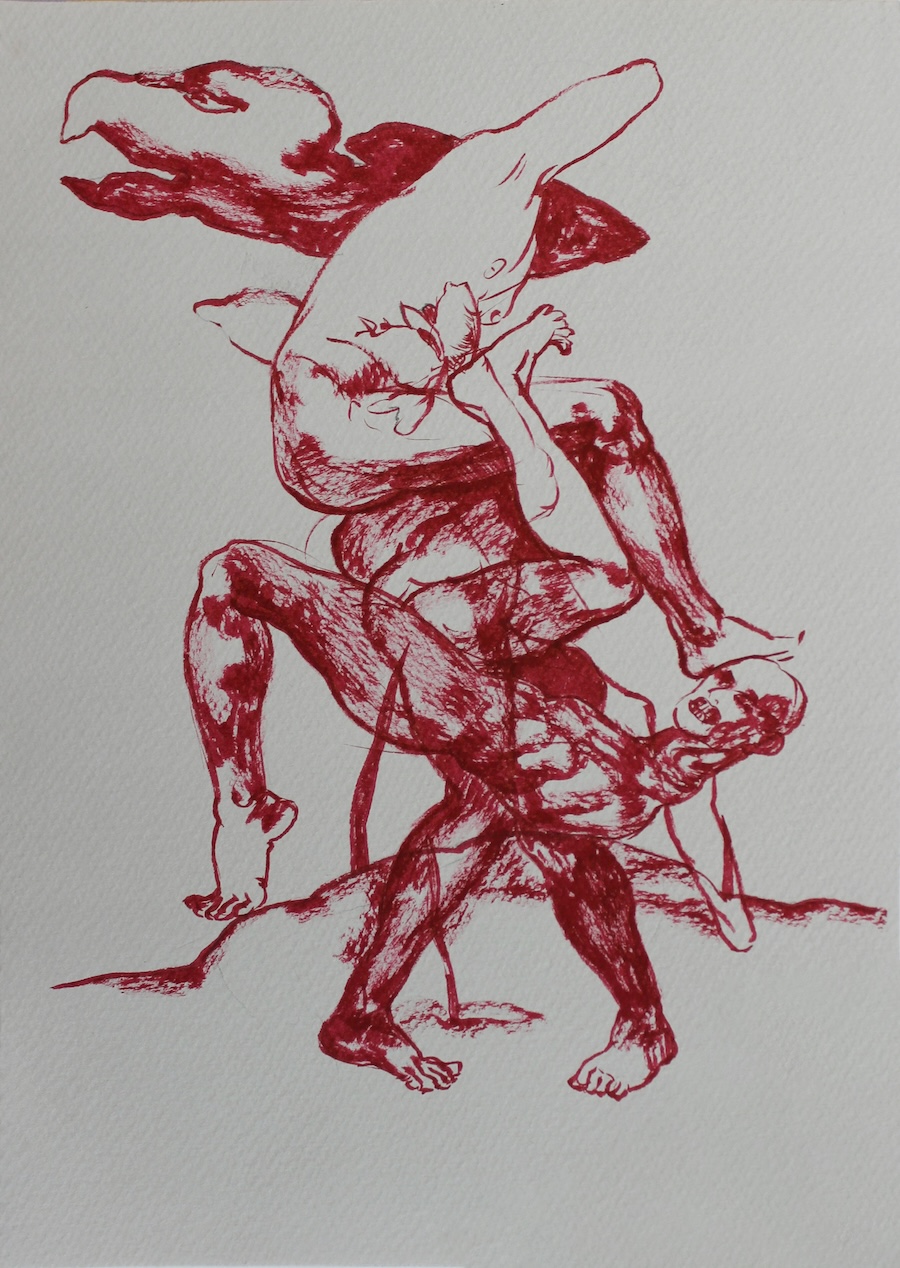Sema Maşkılı, Red Tension 1, 2025, Brush pen on paper, 29 x 20 cm.