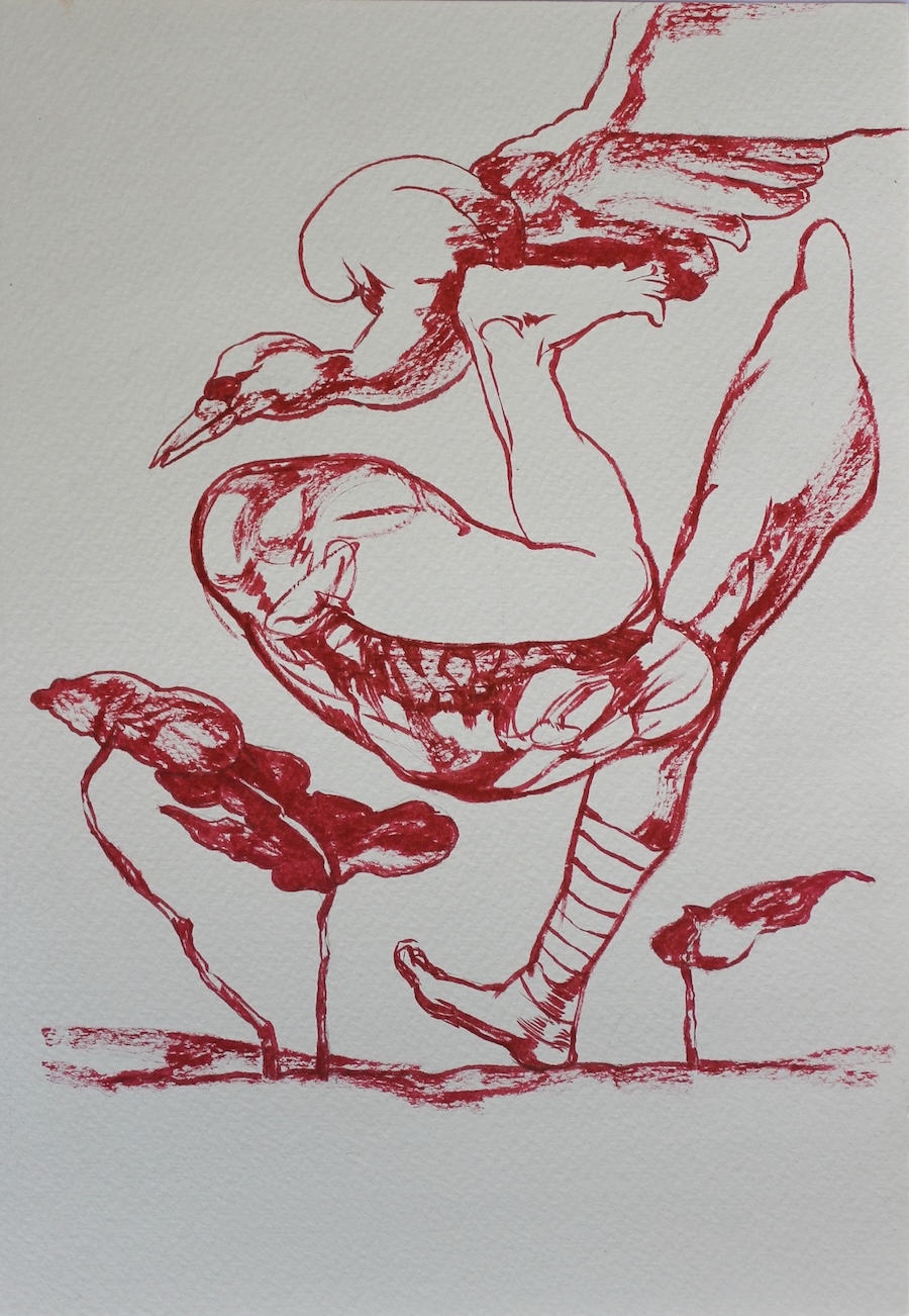 Sema Maşkılı, Red Tension 2, 2025, Brush pen on paper, 29 x 20 cm.
