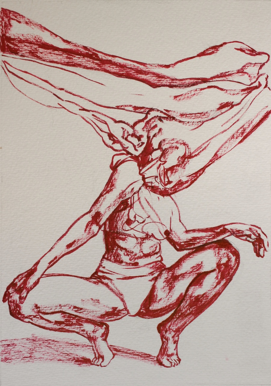 Sema Maşkılı, Red Tension 4, 2025, Brush pen on paper, 29 x 20 cm.