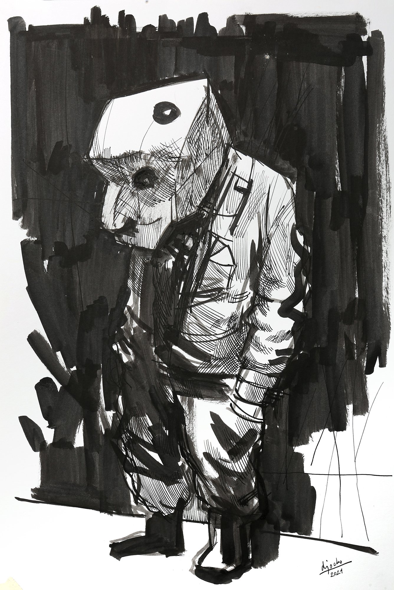 Djochkoun Sami — Type, 2024, Ink on paper, 40 x 30 cm.