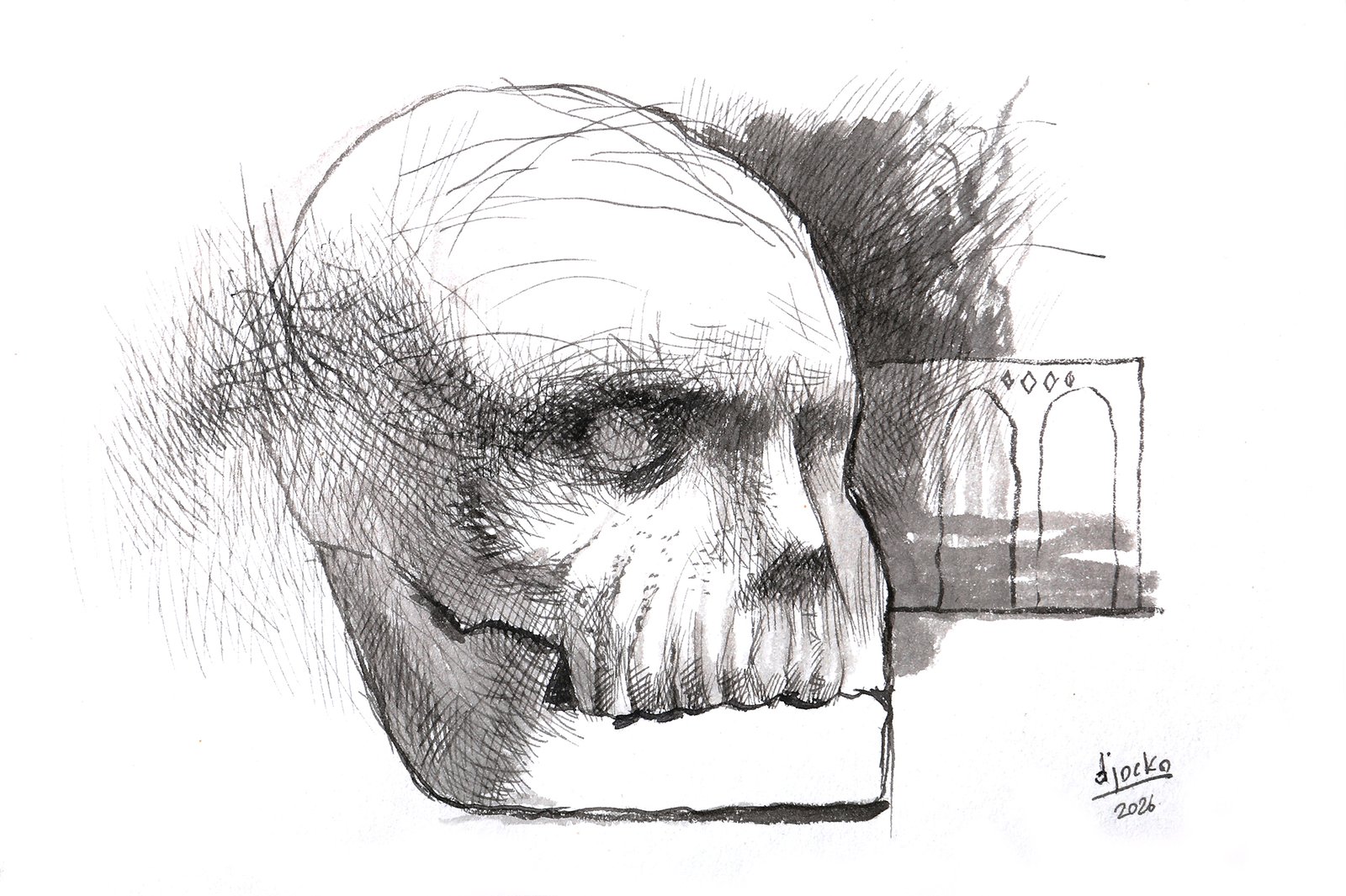 Djochkoun Sami — Untitled, 2026, Ink on paper, 12 x 17 cm.