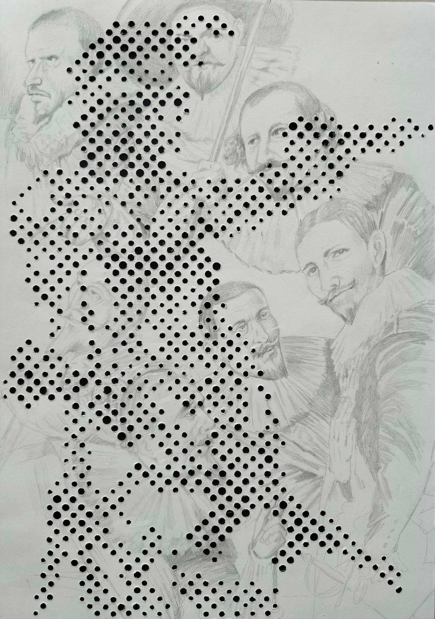 Burhan Kum — Bloody Age, 2026, Pencil and perforation on paper, 50 x 35 cm.