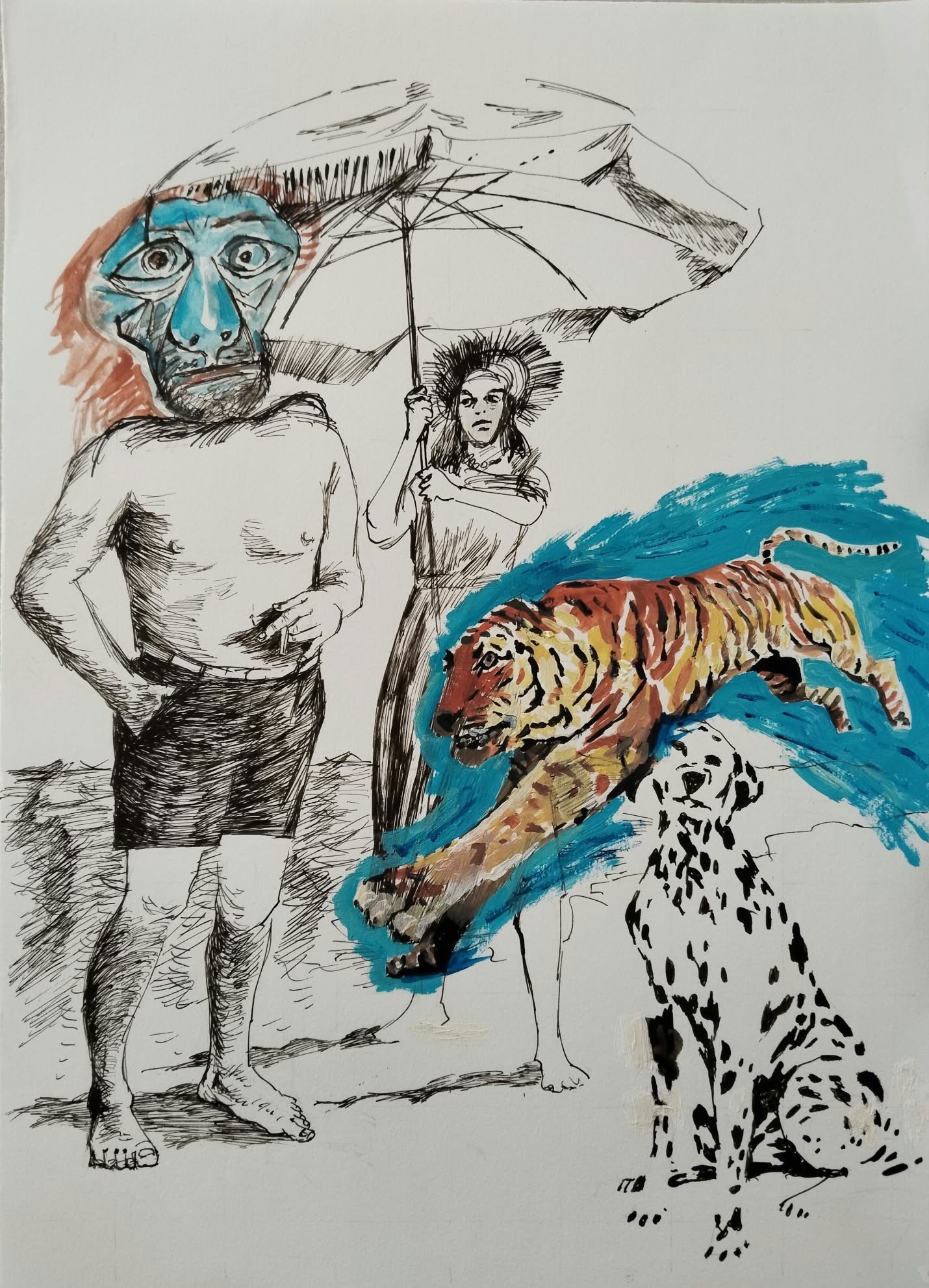 Burhan Kum — Correcting His-tory, 2026, Ink and acrylic on paper, 35x25 cm