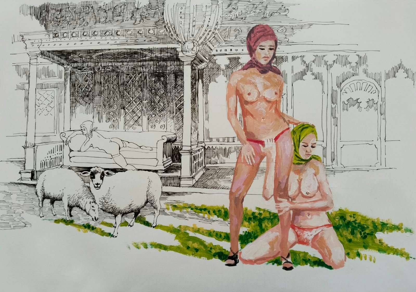Burhan Kum — New Ottoman Baroque, 2026, Ink and acrylic on paper, 35x50 cm